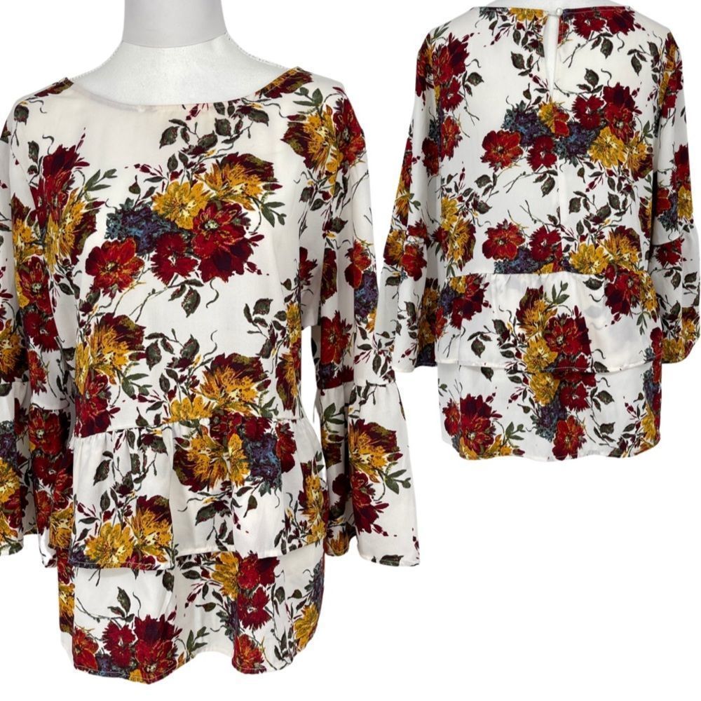 Time and Tru Floral Peplum Blouse – Size XL